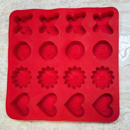 16 Cavity Flowers, Heart, and Butterfly Silicone Mold - Wixy Soap - Soap Supply