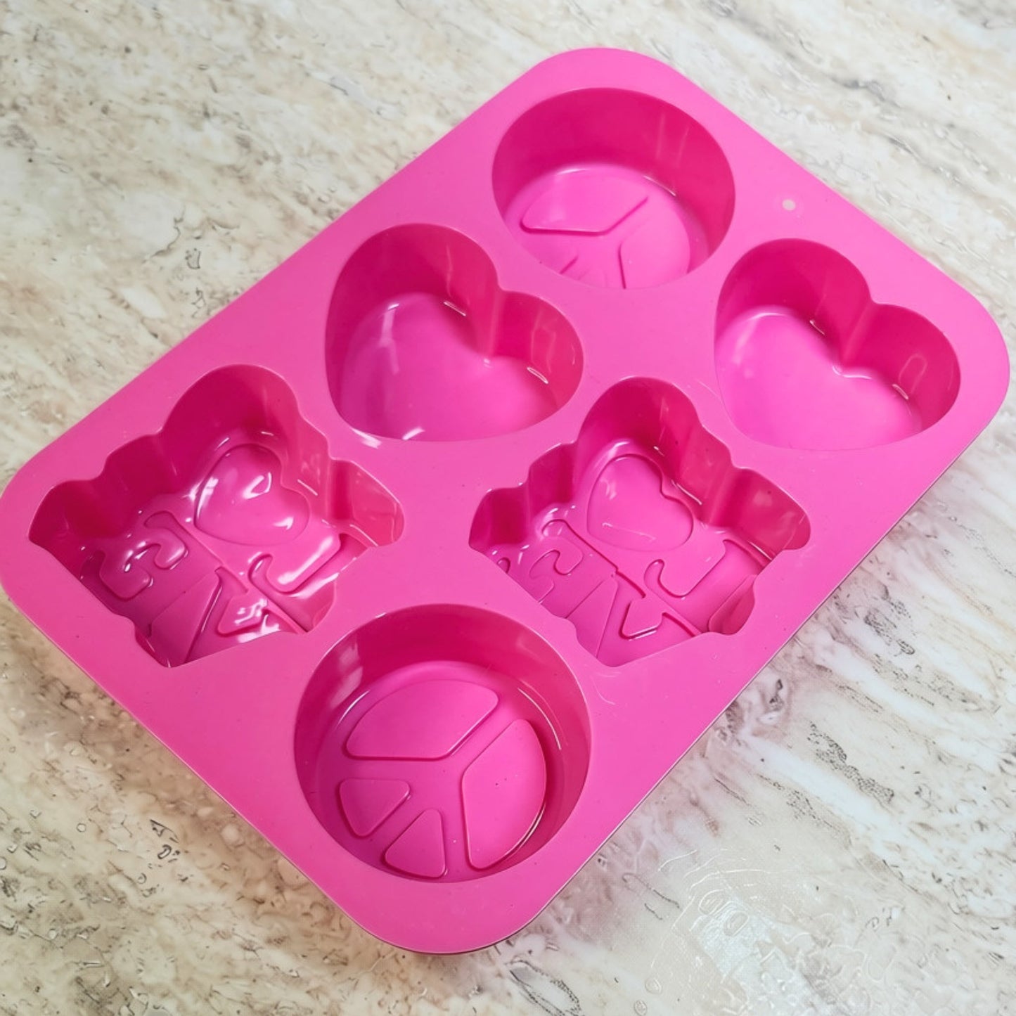 6 Cavity Peace and Love Silicone Mold - Wixy Soap - Soap Supply