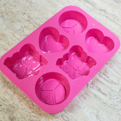 6 Cavity Peace and Love Silicone Mold - Wixy Soap - Soap Supply