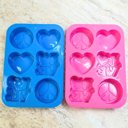6 Cavity Peace and Love Silicone Mold - Wixy Soap - Soap Supply
