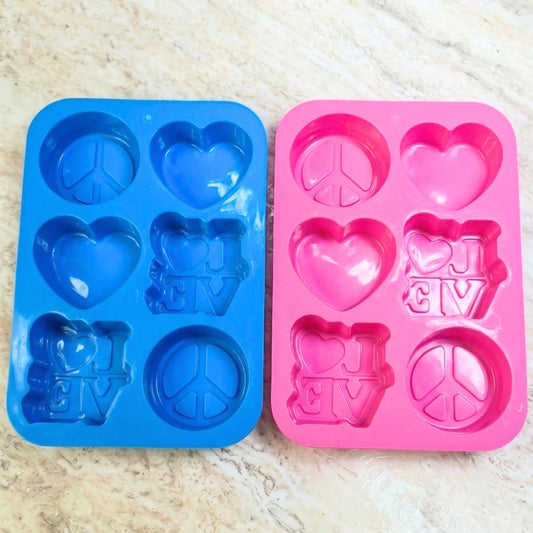 6 Cavity Peace and Love Silicone Mold - Wixy Soap - Soap Supply