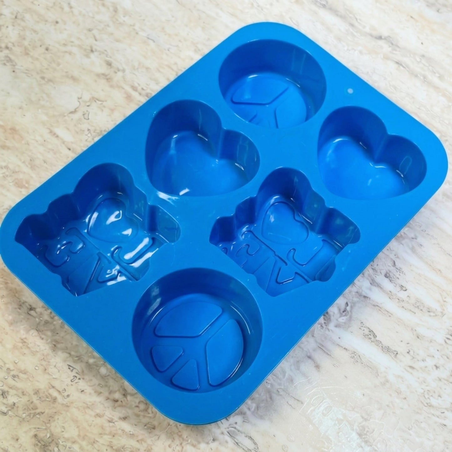 6 Cavity Peace and Love Silicone Mold - Wixy Soap - Soap Supply